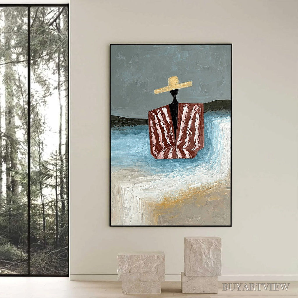 ARTOVITAS Seaside Reverie – Textured Abstract Figurative Painting by the Sea - image 6