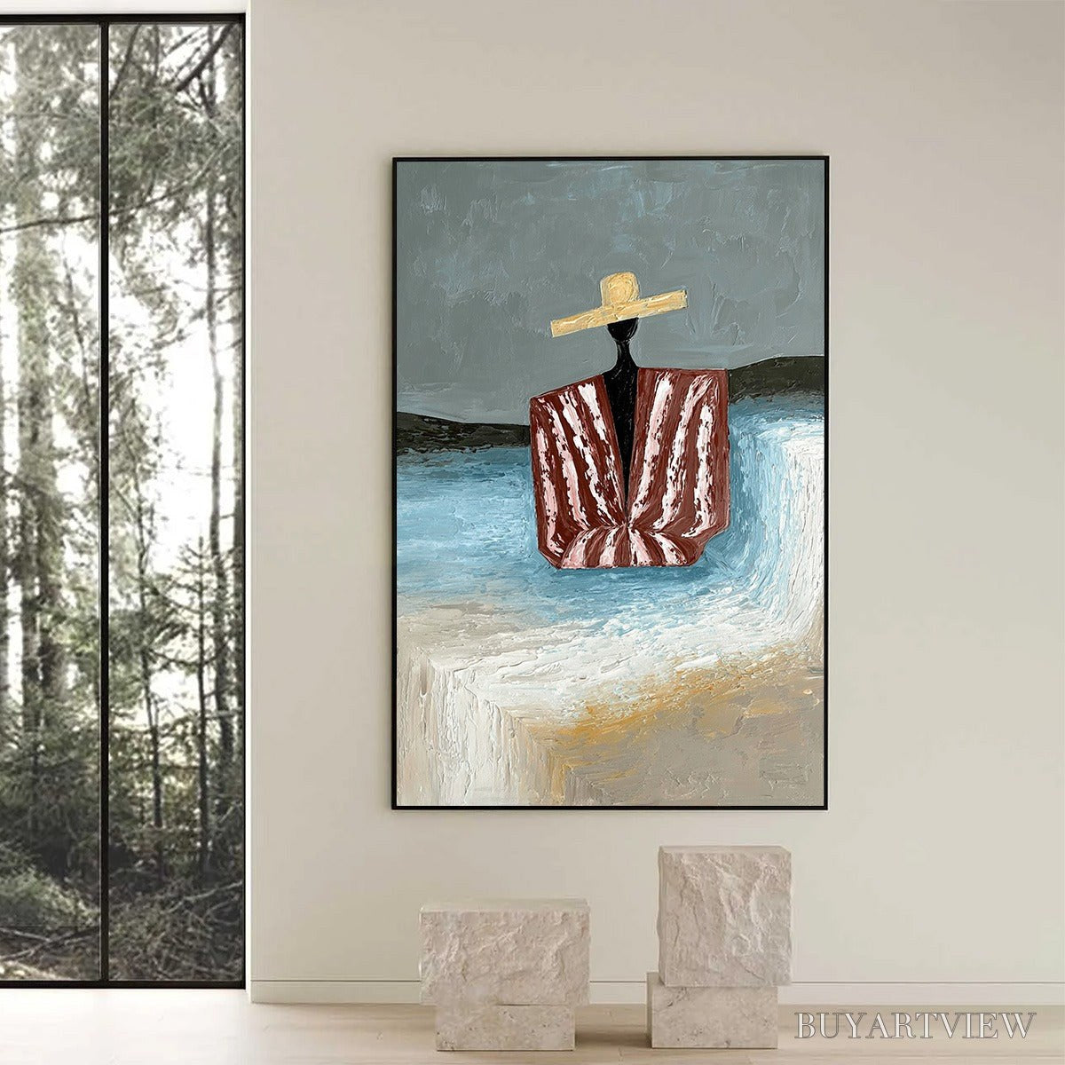 ARTOVITAS Seaside Reverie – Textured Abstract Figurative Painting by the Sea - image 6