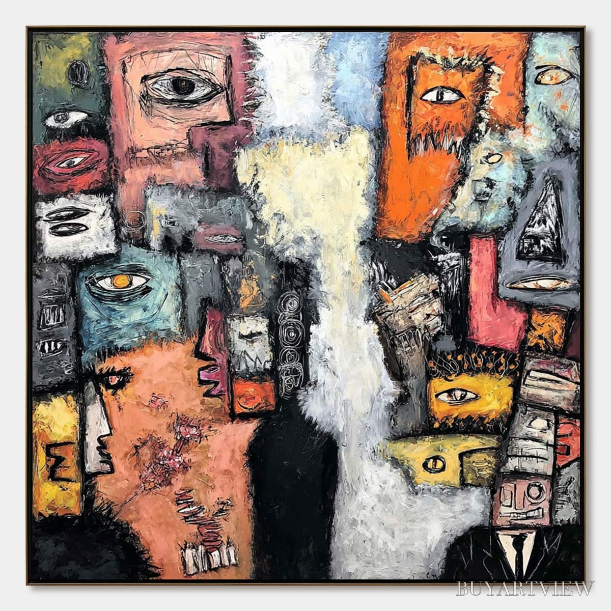 ARTOVITAS the Watchers – Large Square Abstract Figurative - image 1