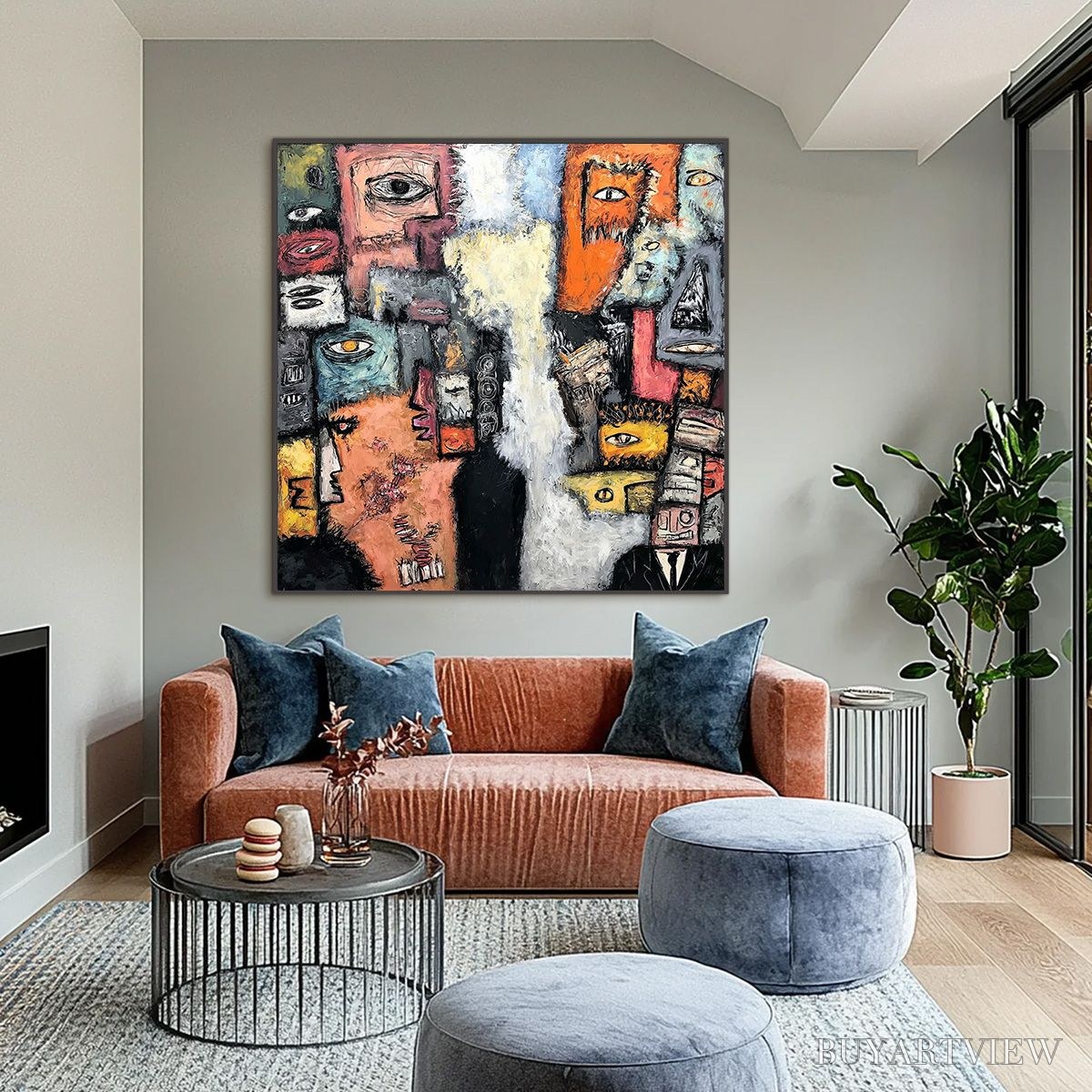 ARTOVITAS the Watchers – Large Square Abstract Figurative - image 6