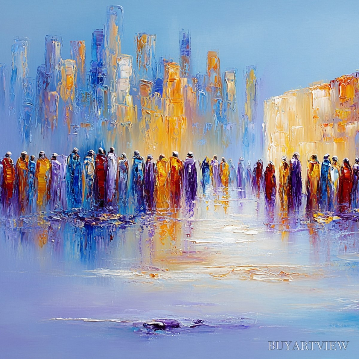 ARTOVITAS Convergence – Abstract Figurative Cityscape Palette Knife Painting - image 5