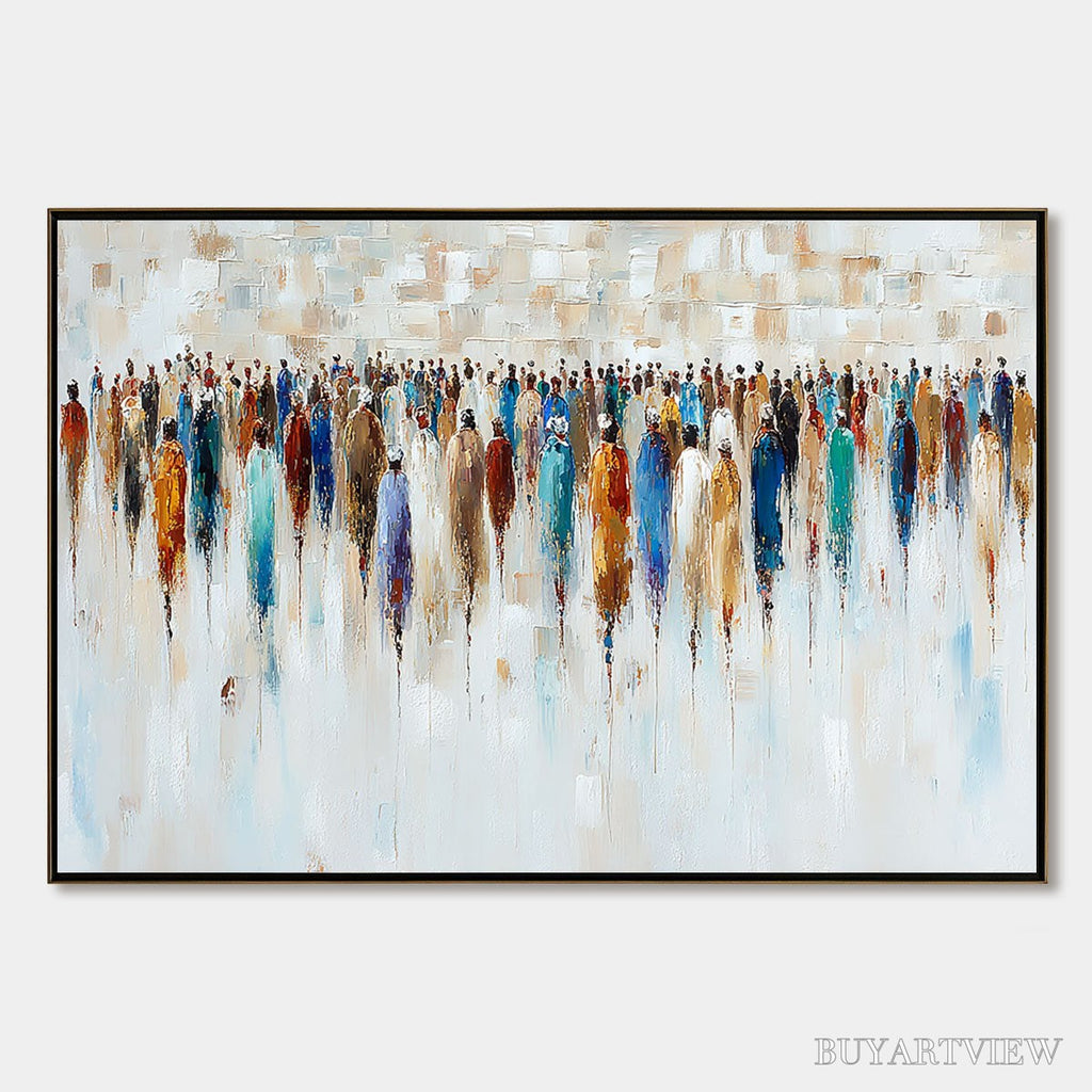 ARTOVITAS Convergence – Textured Abstract Figurative Crowd Painting - image 1