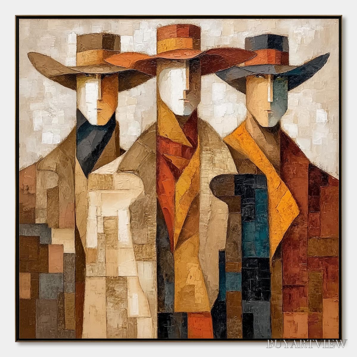 ARTOVITAS the Unison – Abstract Textured Figurative Painting of Three Men - image 1