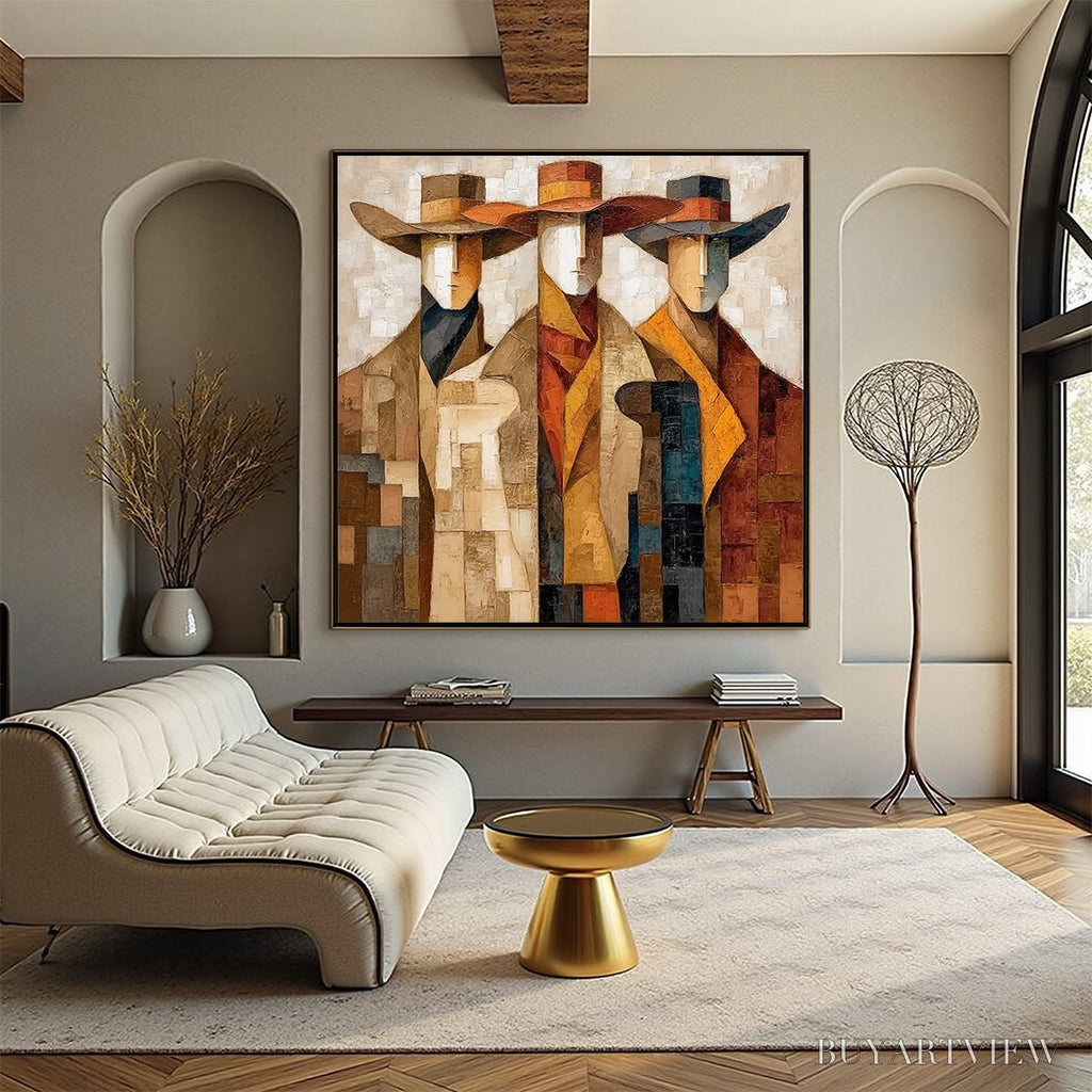 ARTOVITAS the Unison – Abstract Textured Figurative Painting of Three Men - image 2