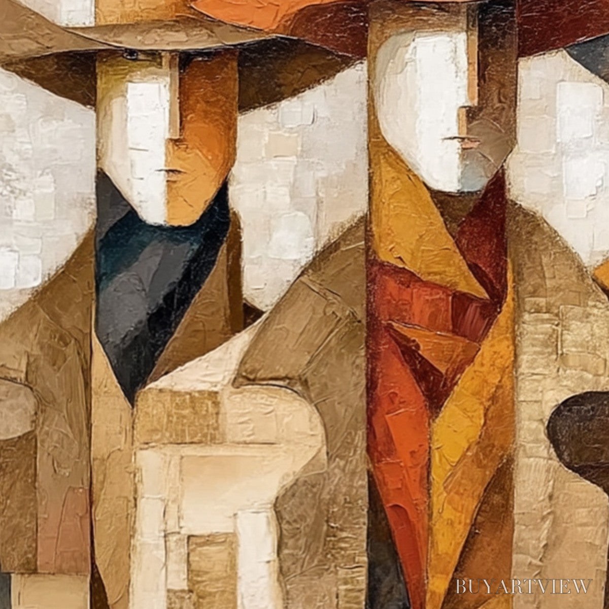 ARTOVITAS the Unison – Abstract Textured Figurative Painting of Three Men - image 3