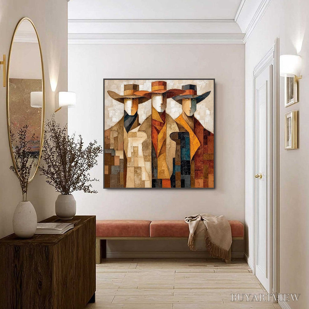 ARTOVITAS the Unison – Abstract Textured Figurative Painting of Three Men - image 4