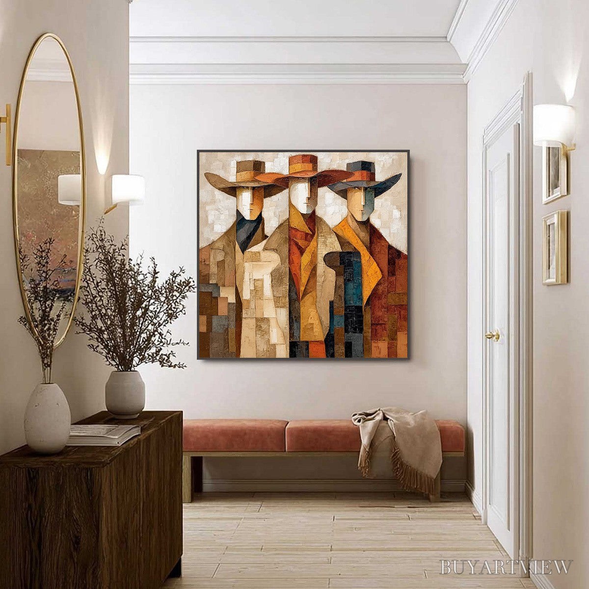 ARTOVITAS the Unison – Abstract Textured Figurative Painting of Three Men - image 4