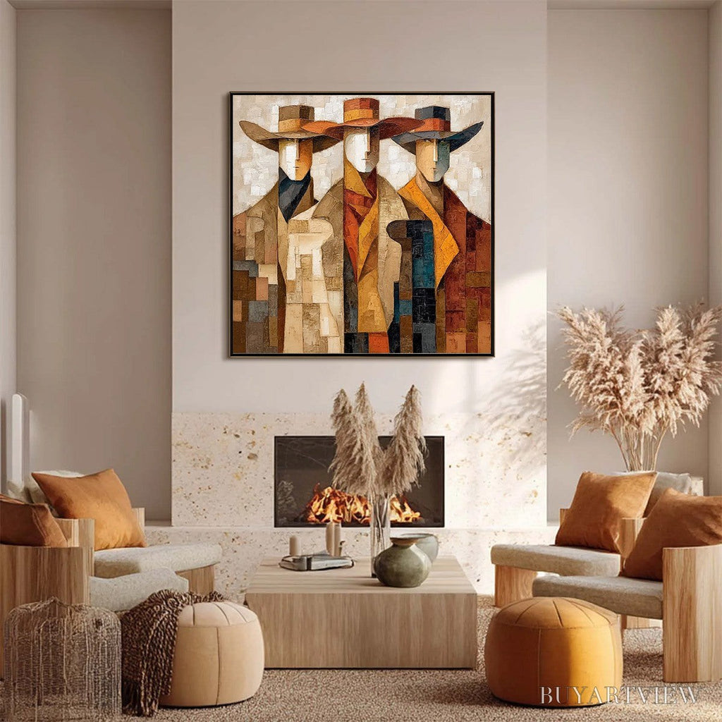 ARTOVITAS the Unison – Abstract Textured Figurative Painting of Three Men - image 6