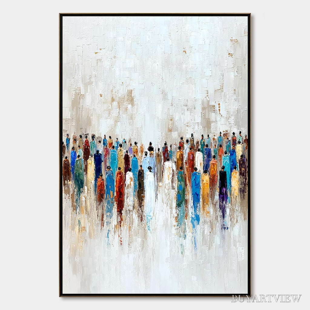 ARTOVITAS Convergence – Colorful Abstract Figurative Painting of a Crowd - image 1