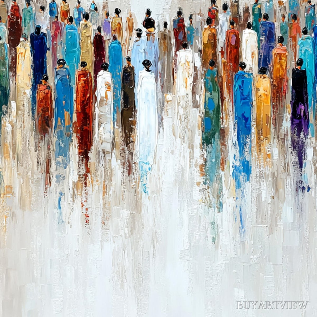 ARTOVITAS Convergence – Colorful Abstract Figurative Painting of a Crowd - image 3