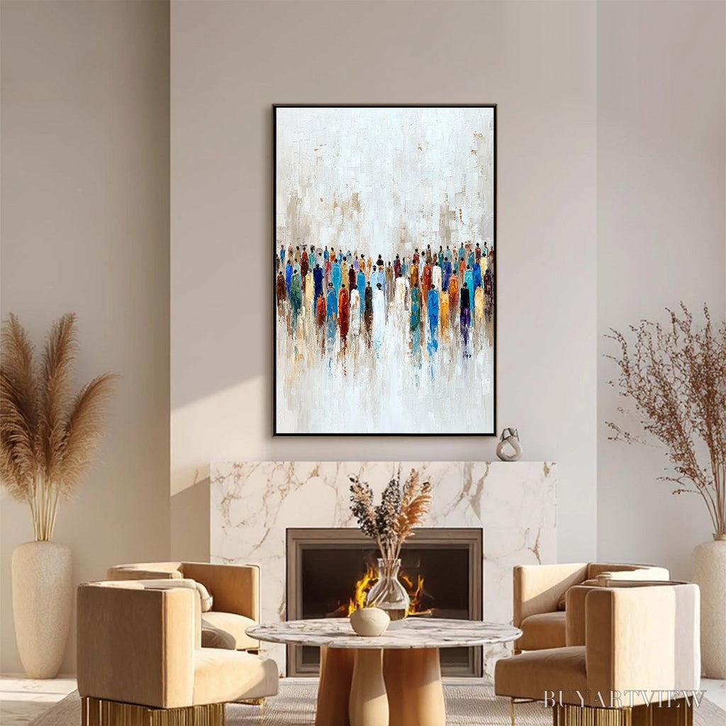 ARTOVITAS Convergence – Colorful Abstract Figurative Painting of a Crowd - image 6