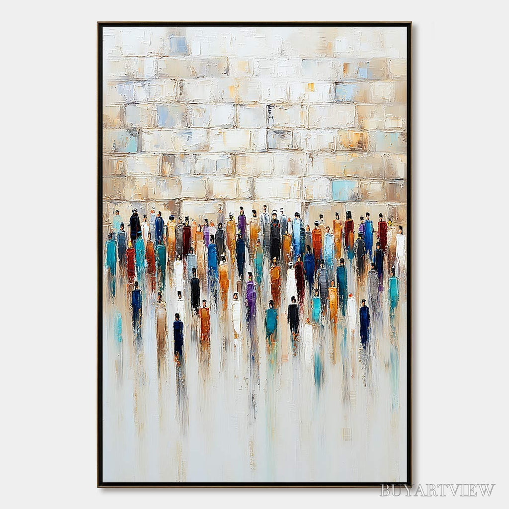 ARTOVITAS Convergence – Textured Abstract Figurative Painting of People Gathering - image 1