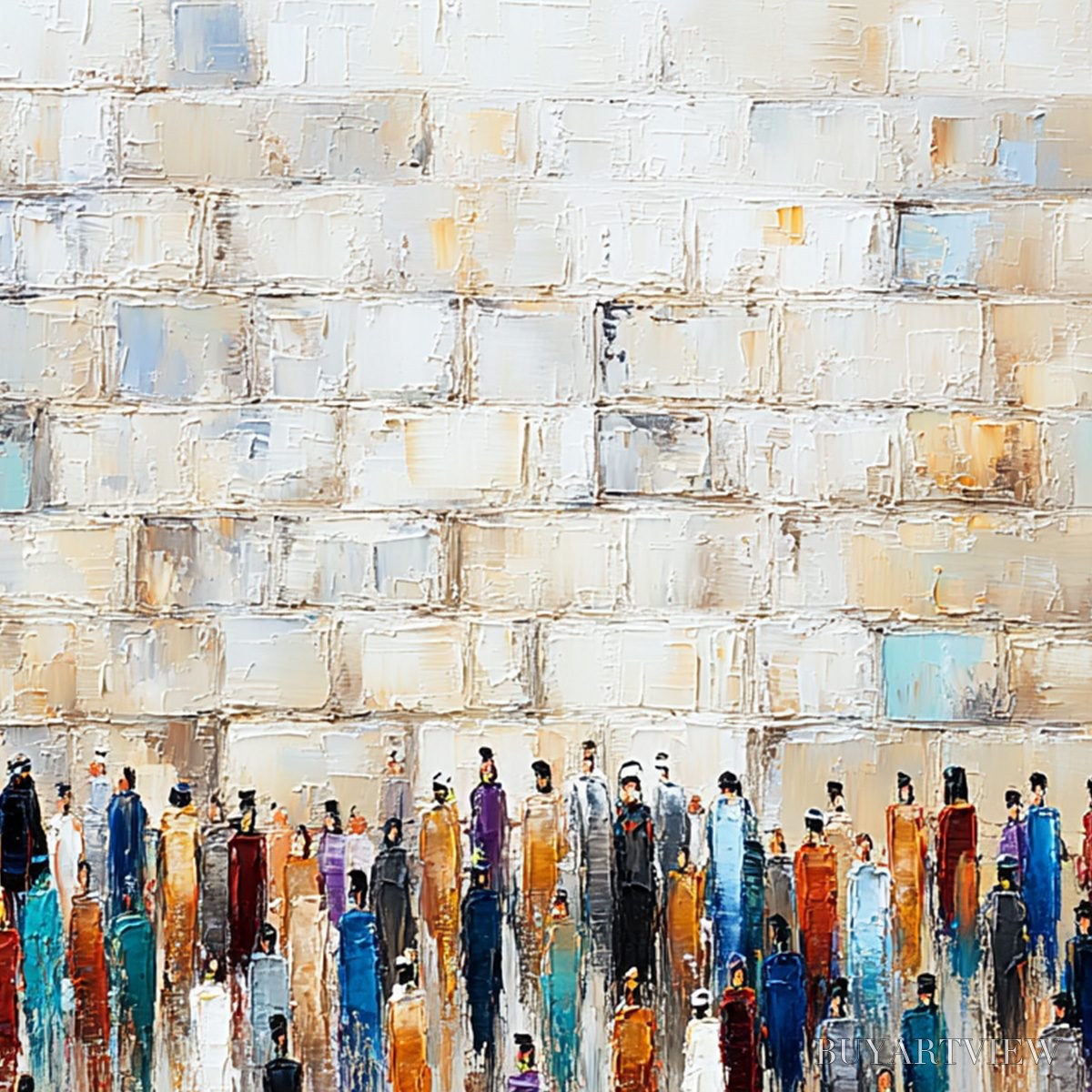 ARTOVITAS Convergence – Textured Abstract Figurative Painting of People Gathering - image 3