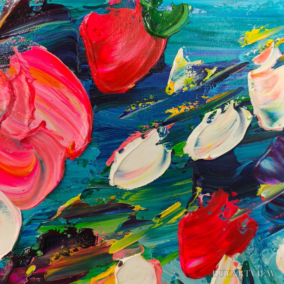 ARTOVITAS Ready to Ship | Red Garden | 20''X40'' | 50x100cm | Wood Frame - image 2