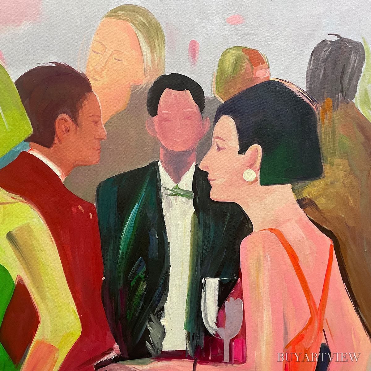 ARTOVITAS Cocktail Hour – Figurative Oil Painting, Social Scene - image 6