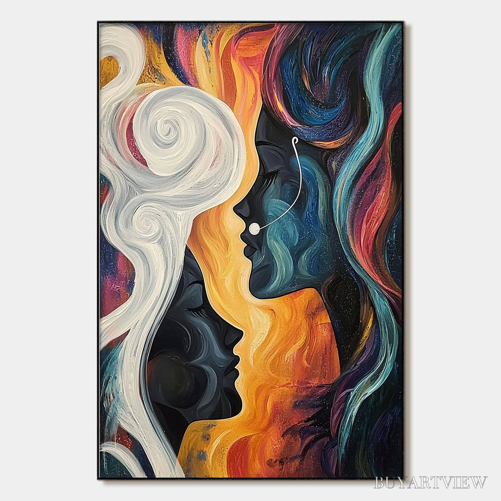 ARTOVITAS Connected Souls – Figurative Oil Painting of Two Faces - image 1