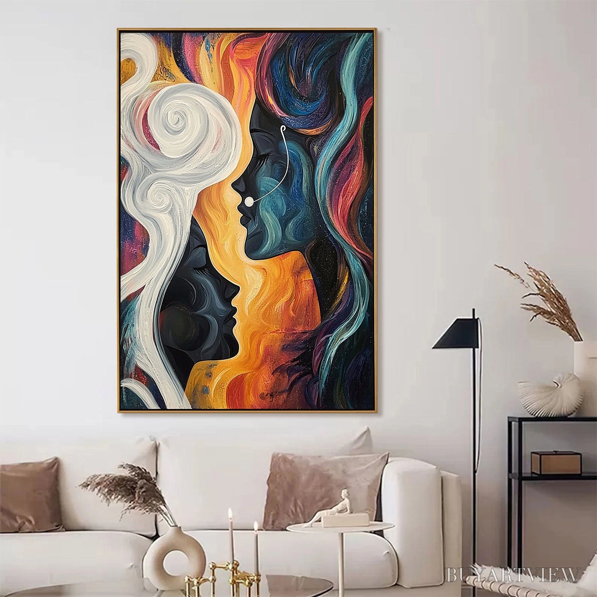 ARTOVITAS Connected Souls – Figurative Oil Painting of Two Faces - image 2