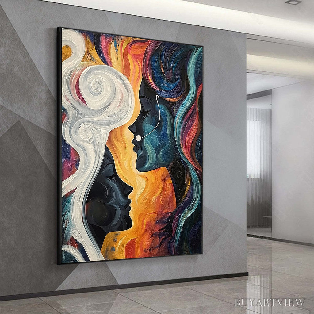 ARTOVITAS Connected Souls – Figurative Oil Painting of Two Faces - image 4