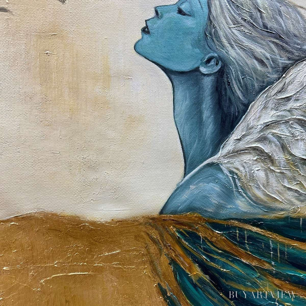 ARTOVITAS Golden Ascension – Ethereal Angel with Birds Oil Painting - image 5