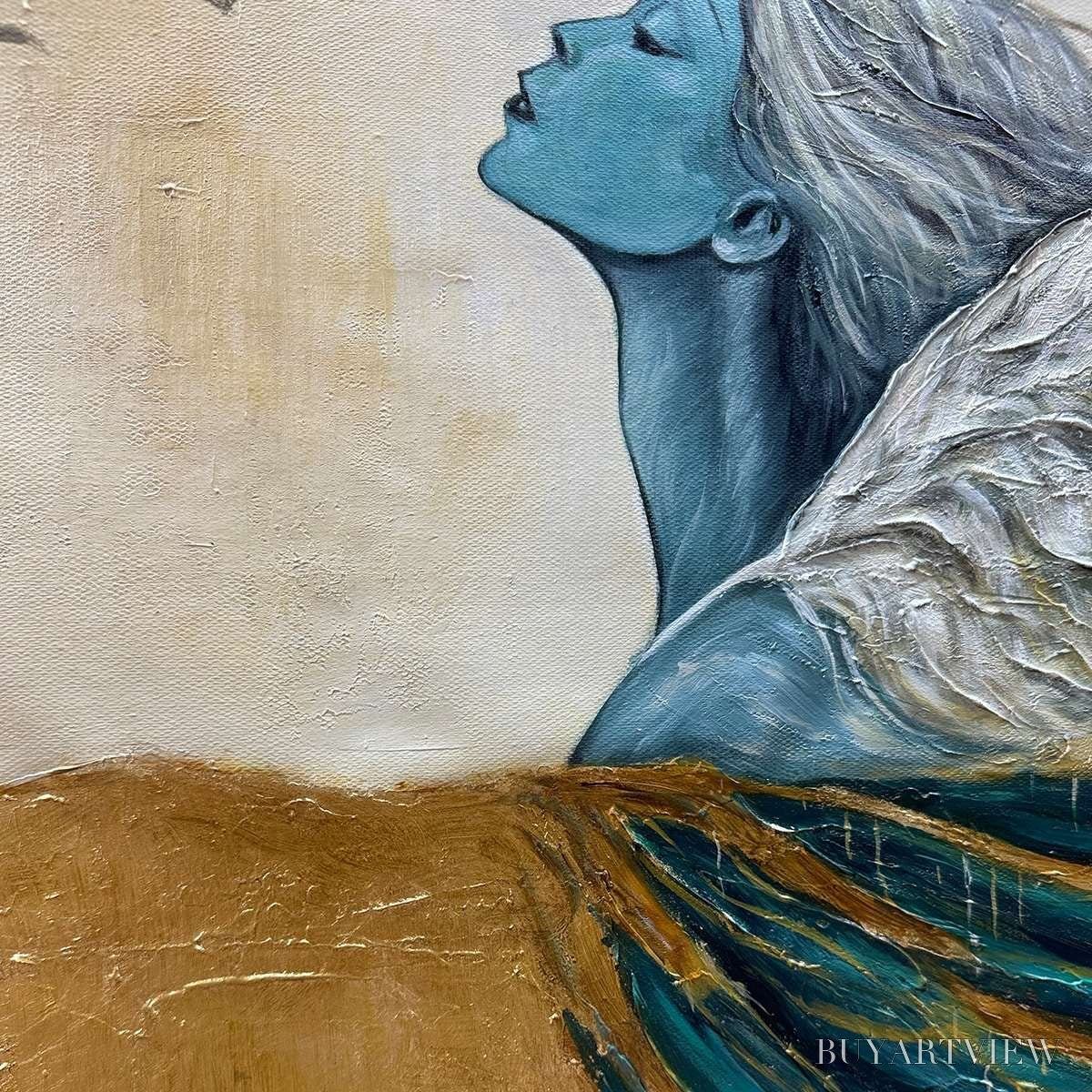 ARTOVITAS Golden Ascension – Ethereal Angel with Birds Oil Painting - image 5