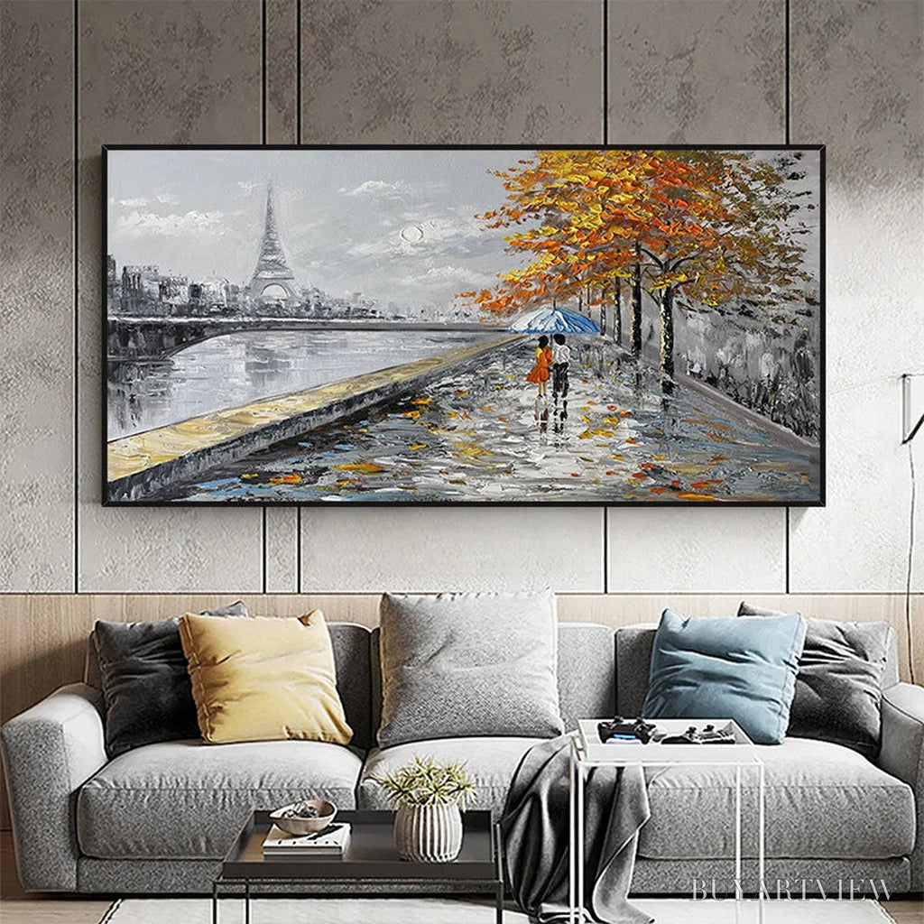 ARTOVITAS Parisian Autumn Stroll – Romantic Cityscape Oil Painting with Eiffel Tower - image 2