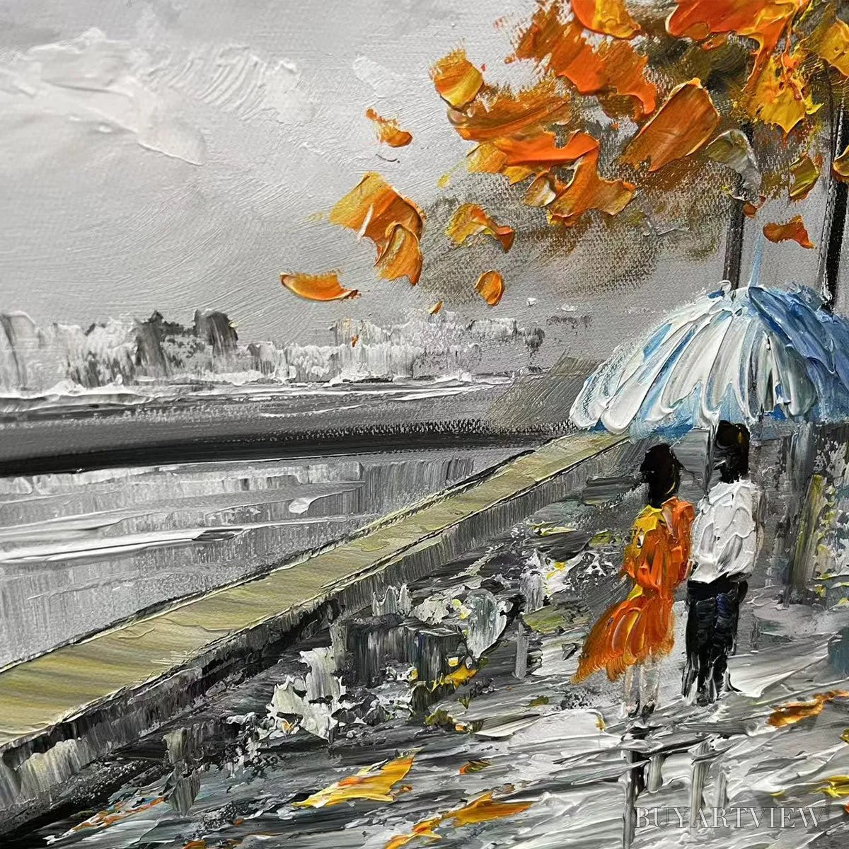 ARTOVITAS Parisian Autumn Stroll – Romantic Cityscape Oil Painting with Eiffel Tower - image 3