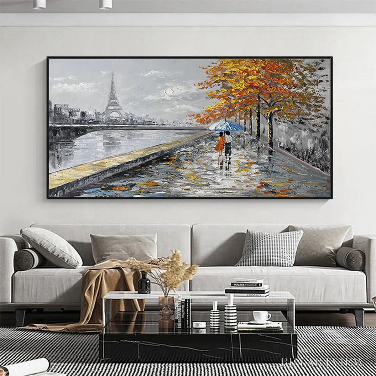 ARTOVITAS Parisian Autumn Stroll – Romantic Cityscape Oil Painting with Eiffel Tower - image 4