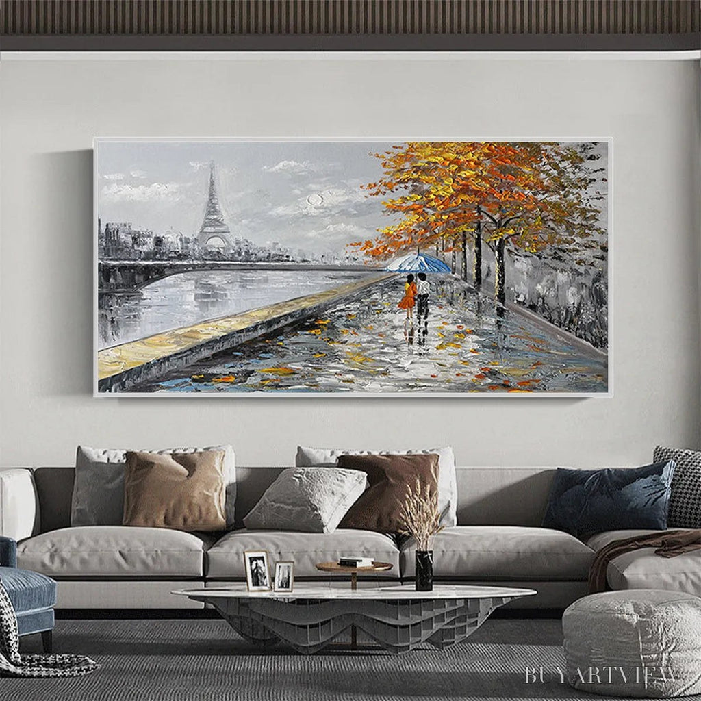 ARTOVITAS Parisian Autumn Stroll – Romantic Cityscape Oil Painting with Eiffel Tower - image 6