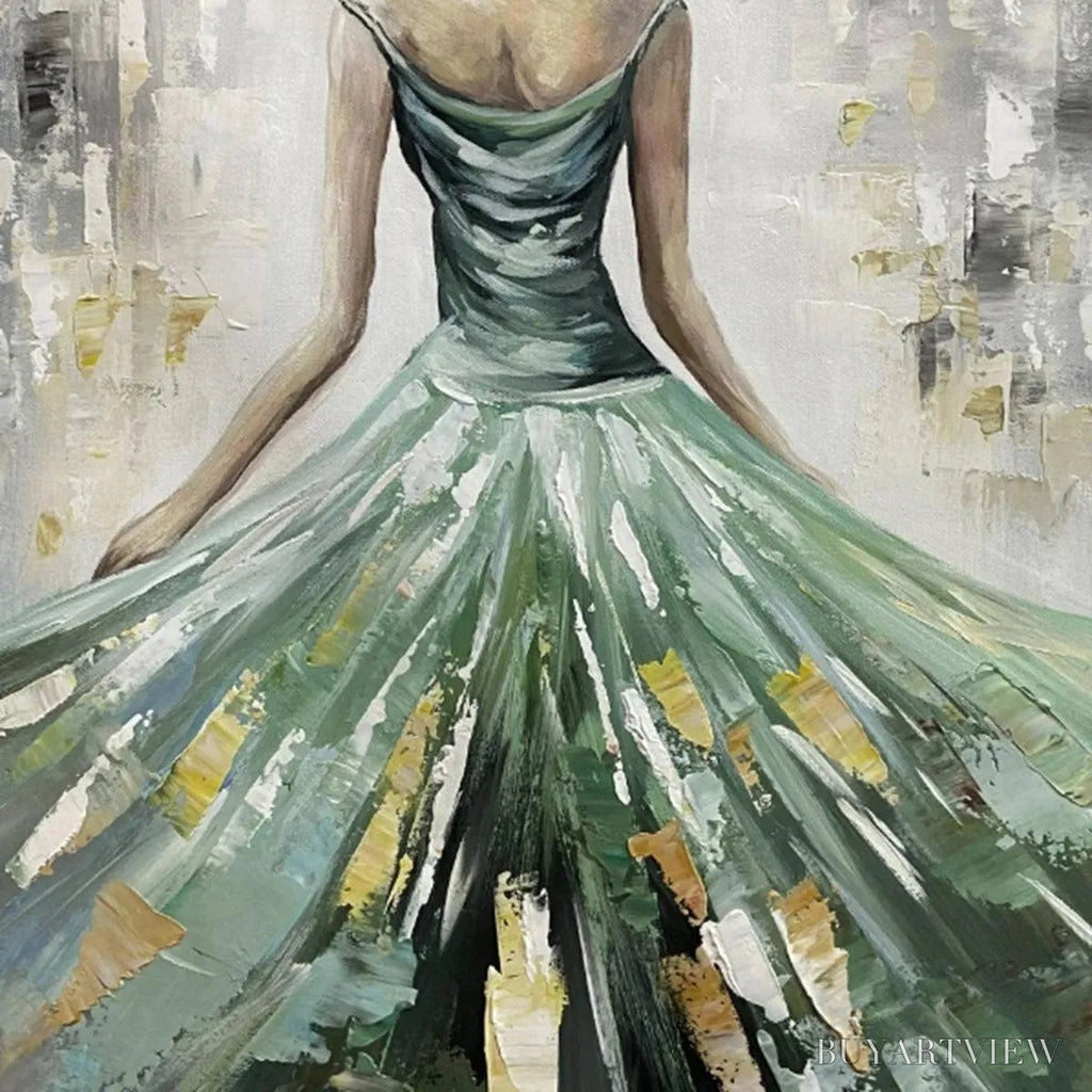 ARTOVITAS Emerald Grace – Elegant Woman in Green Dress, Vertical Canvas, Figurative - image 3