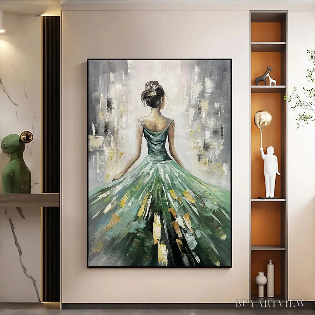 ARTOVITAS Emerald Grace – Elegant Woman in Green Dress, Vertical Canvas, Figurative - image 4