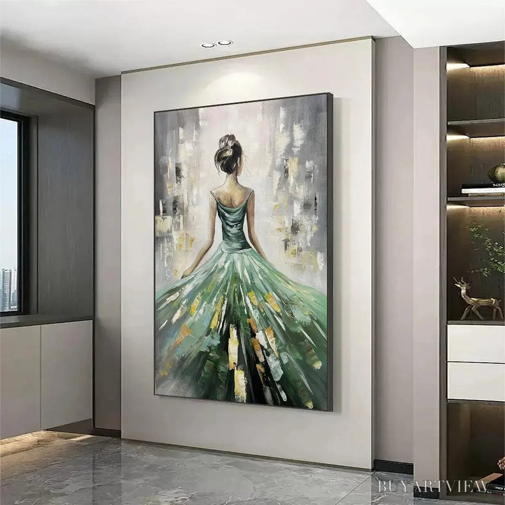 ARTOVITAS Emerald Grace – Elegant Woman in Green Dress, Vertical Canvas, Figurative - image 5
