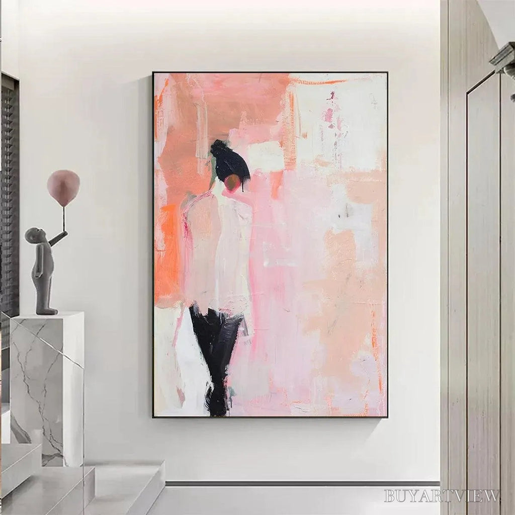 ARTOVITAS Pink Abstract – Figurative Painting, Pastel , Modern Decor, Vertical Canvas - image 2