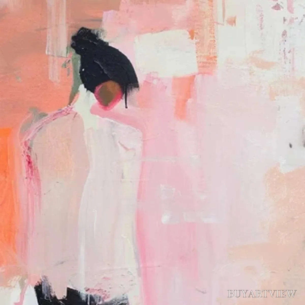 ARTOVITAS Pink Abstract – Figurative Painting, Pastel , Modern Decor, Vertical Canvas - image 3
