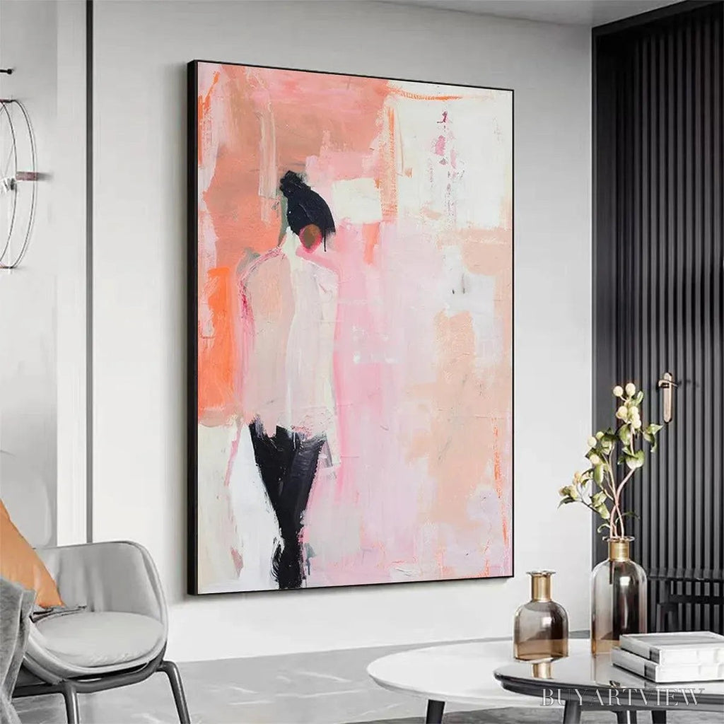 ARTOVITAS Pink Abstract – Figurative Painting, Pastel , Modern Decor, Vertical Canvas - image 4