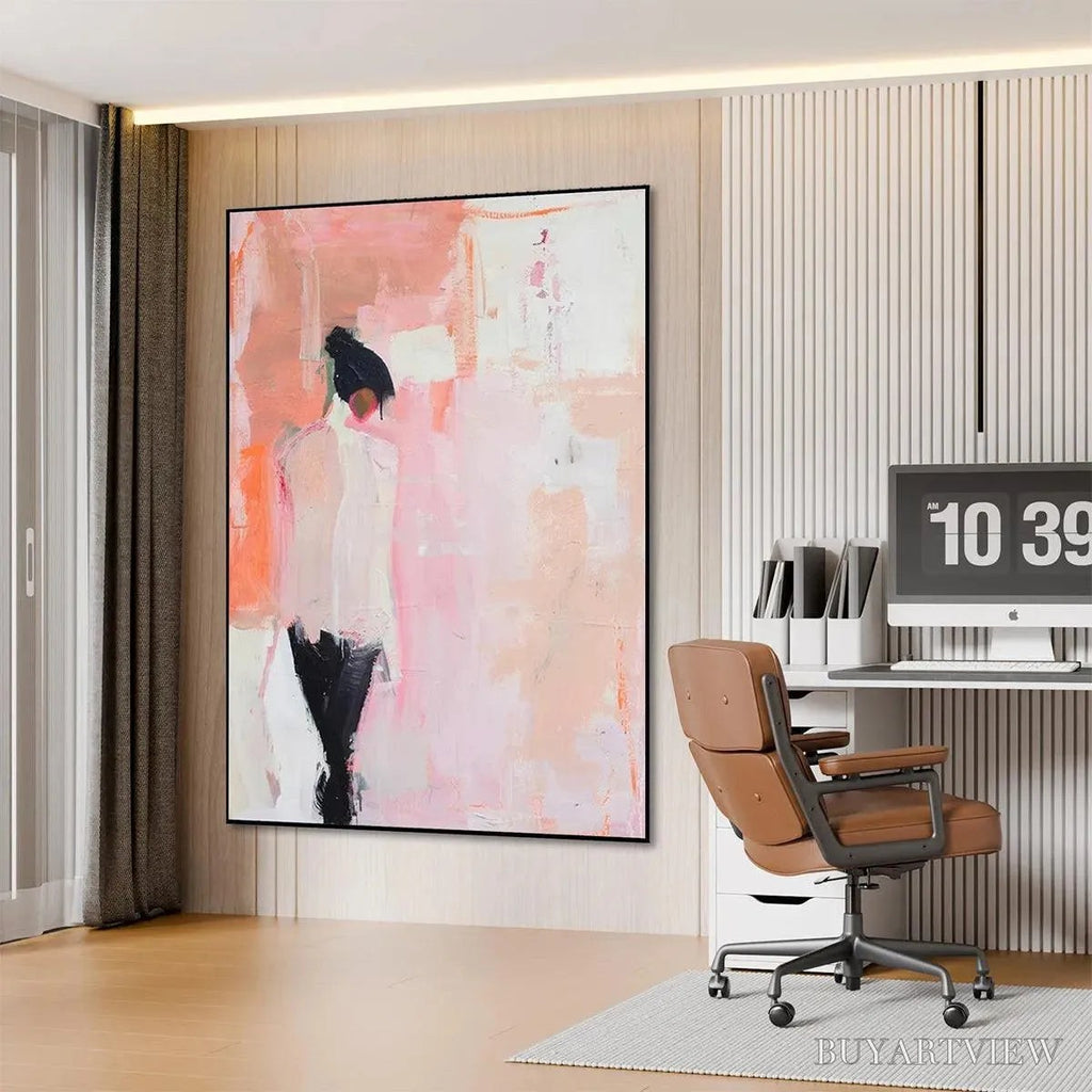 ARTOVITAS Pink Abstract – Figurative Painting, Pastel , Modern Decor, Vertical Canvas - image 6