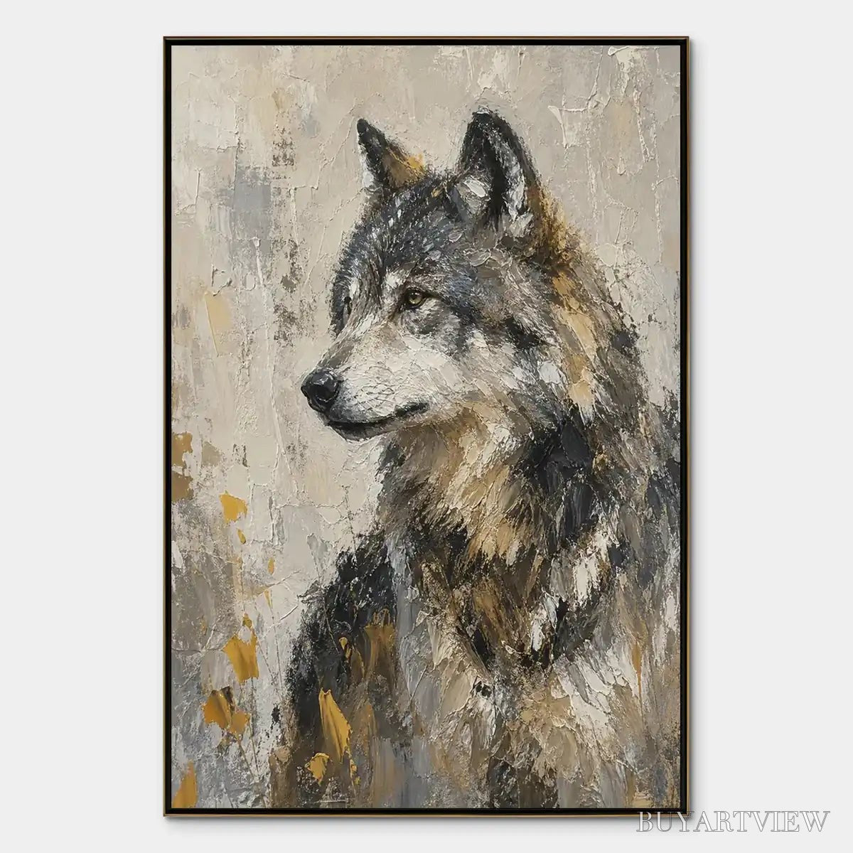 ARTOVITAS Grey Alpha – Textured Wolf Portrait Painting - image 1