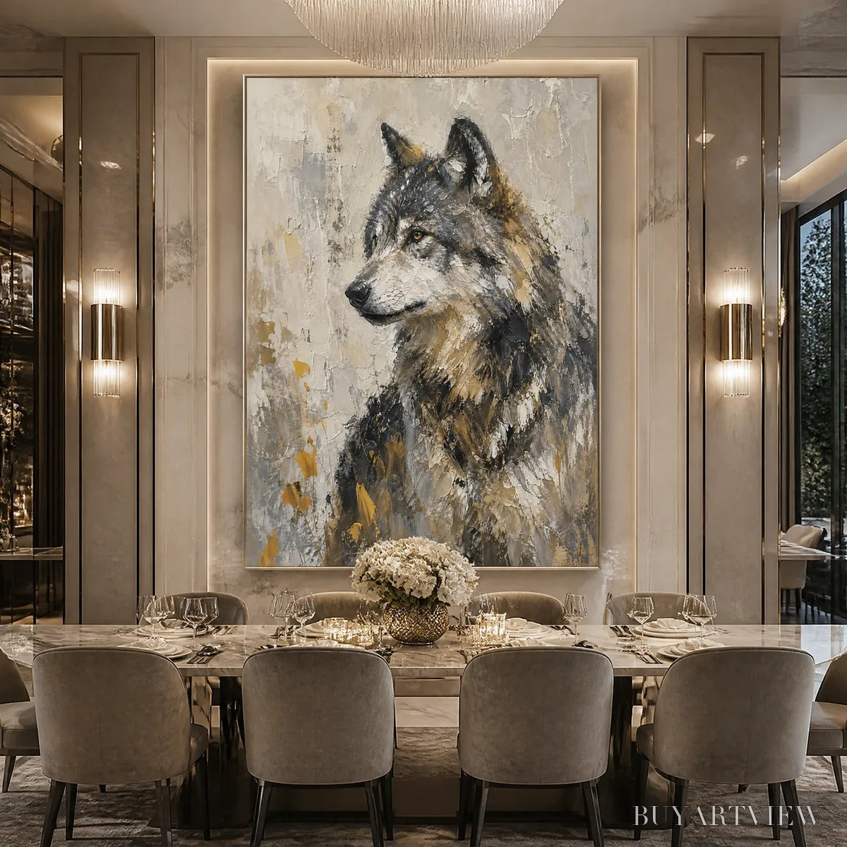 ARTOVITAS Grey Alpha – Textured Wolf Portrait Painting - image 2