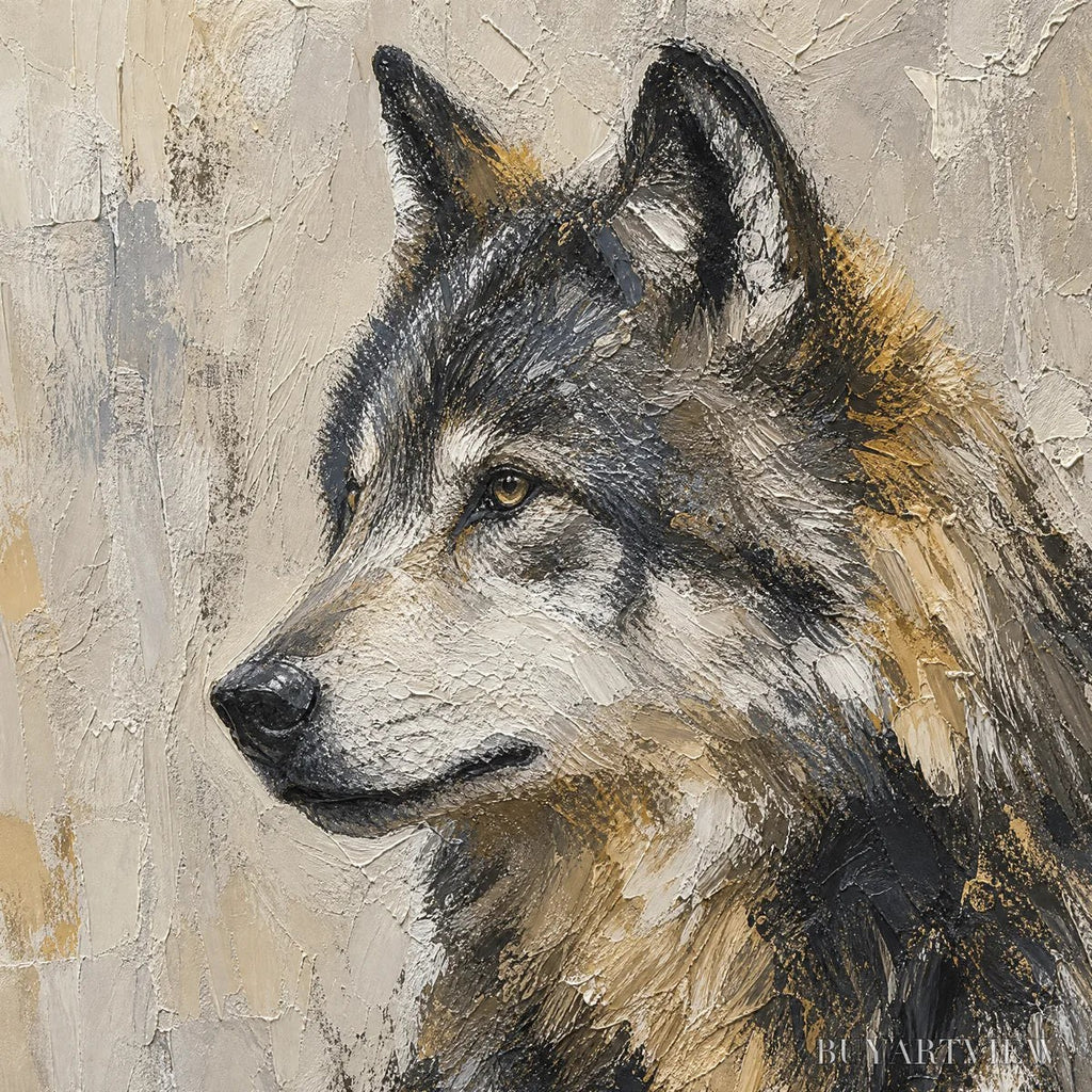 ARTOVITAS Grey Alpha – Textured Wolf Portrait Painting - image 3