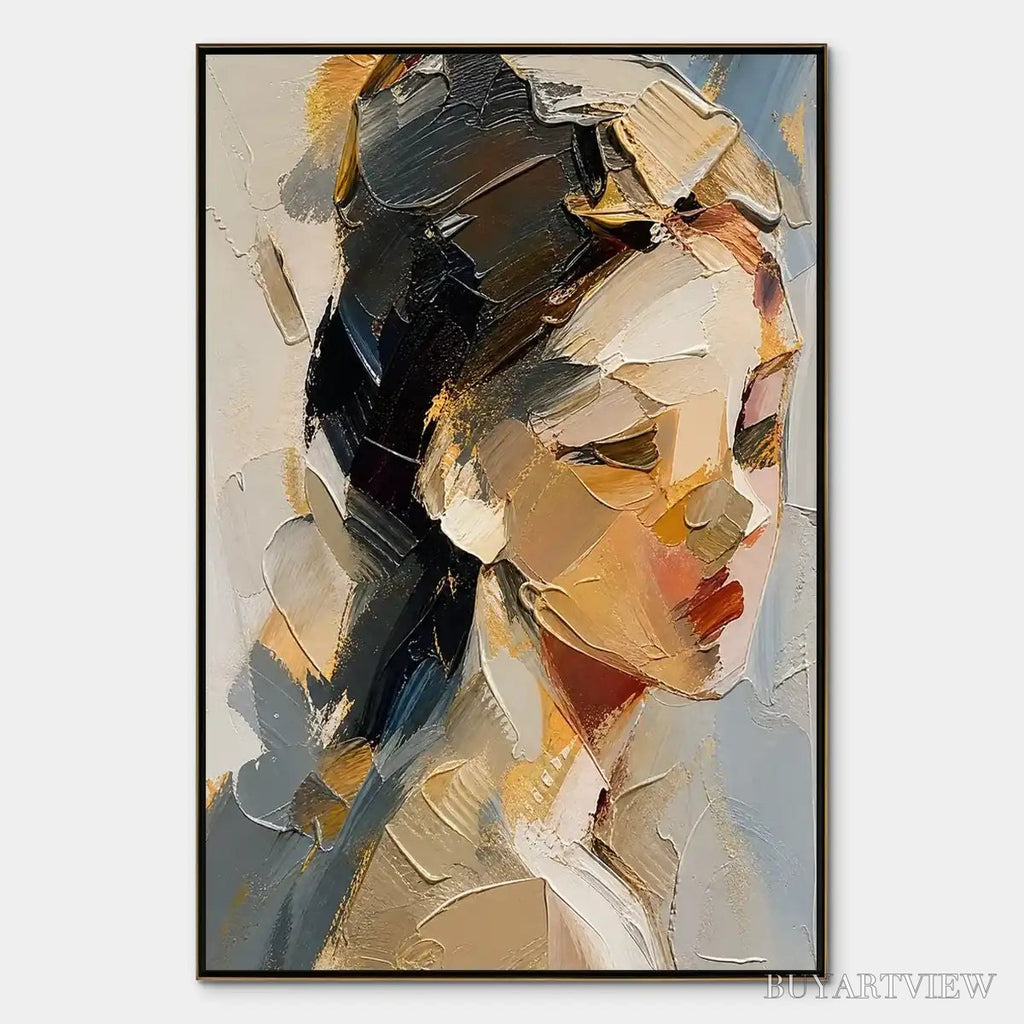ARTOVITAS Quiet Gaze – Textured Female Portrait Painting - image 1