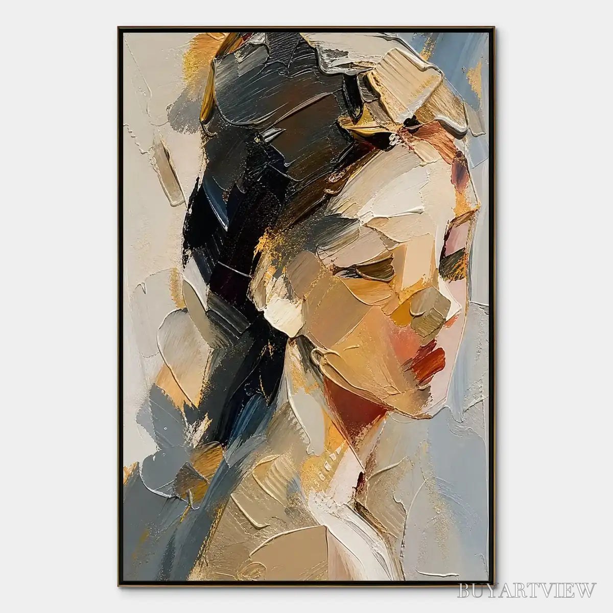 ARTOVITAS Quiet Gaze – Textured Female Portrait Painting - image 1
