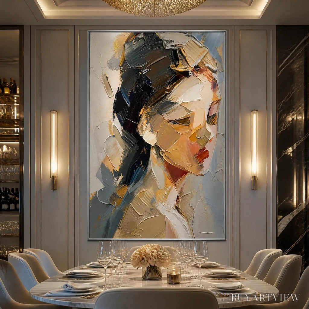 ARTOVITAS Quiet Gaze – Textured Female Portrait Painting - image 2