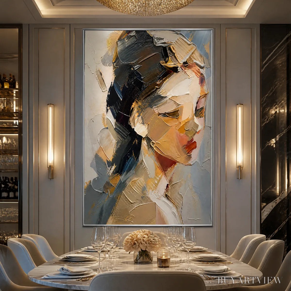 ARTOVITAS Quiet Gaze – Textured Female Portrait Painting - image 2