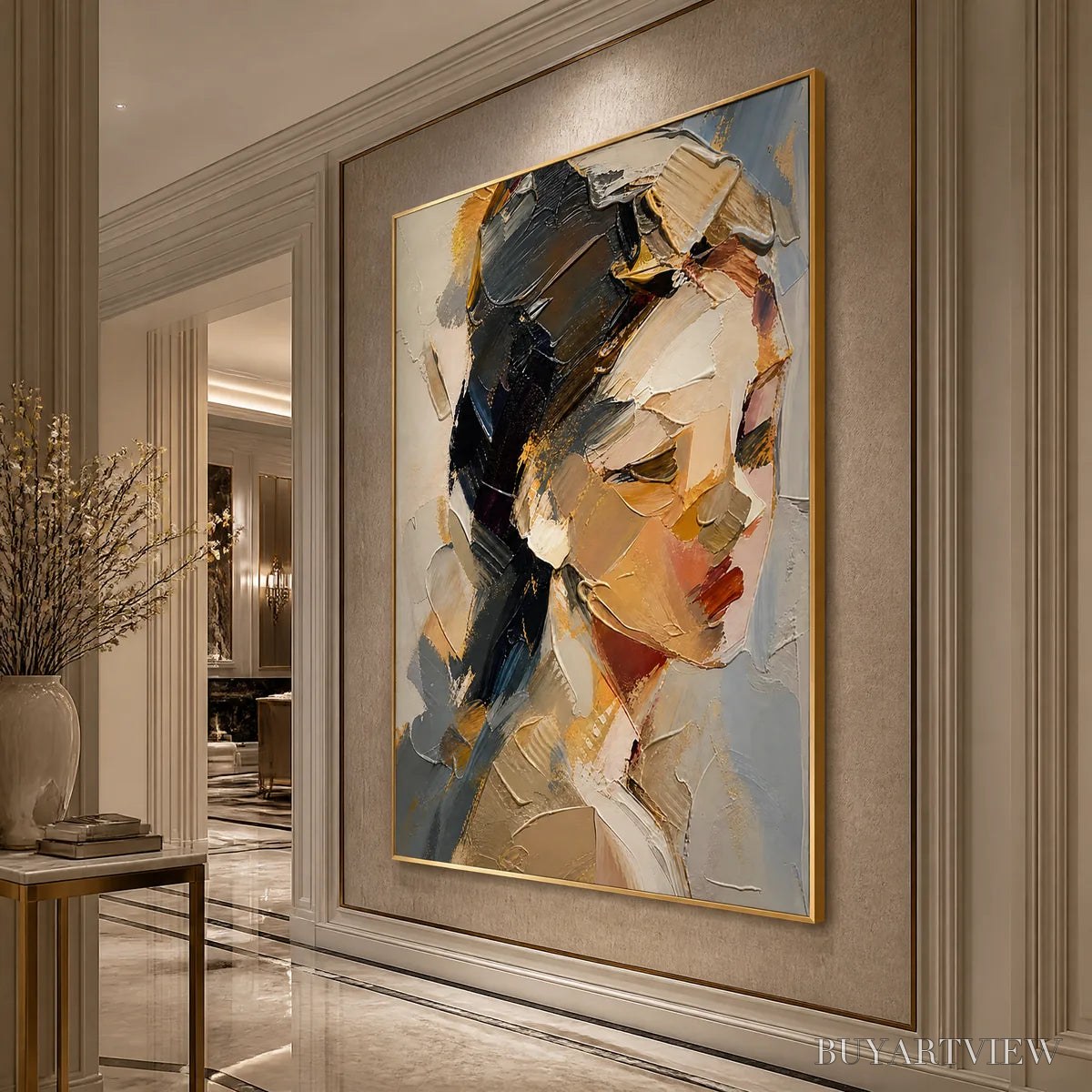 ARTOVITAS Quiet Gaze – Textured Female Portrait Painting - image 4