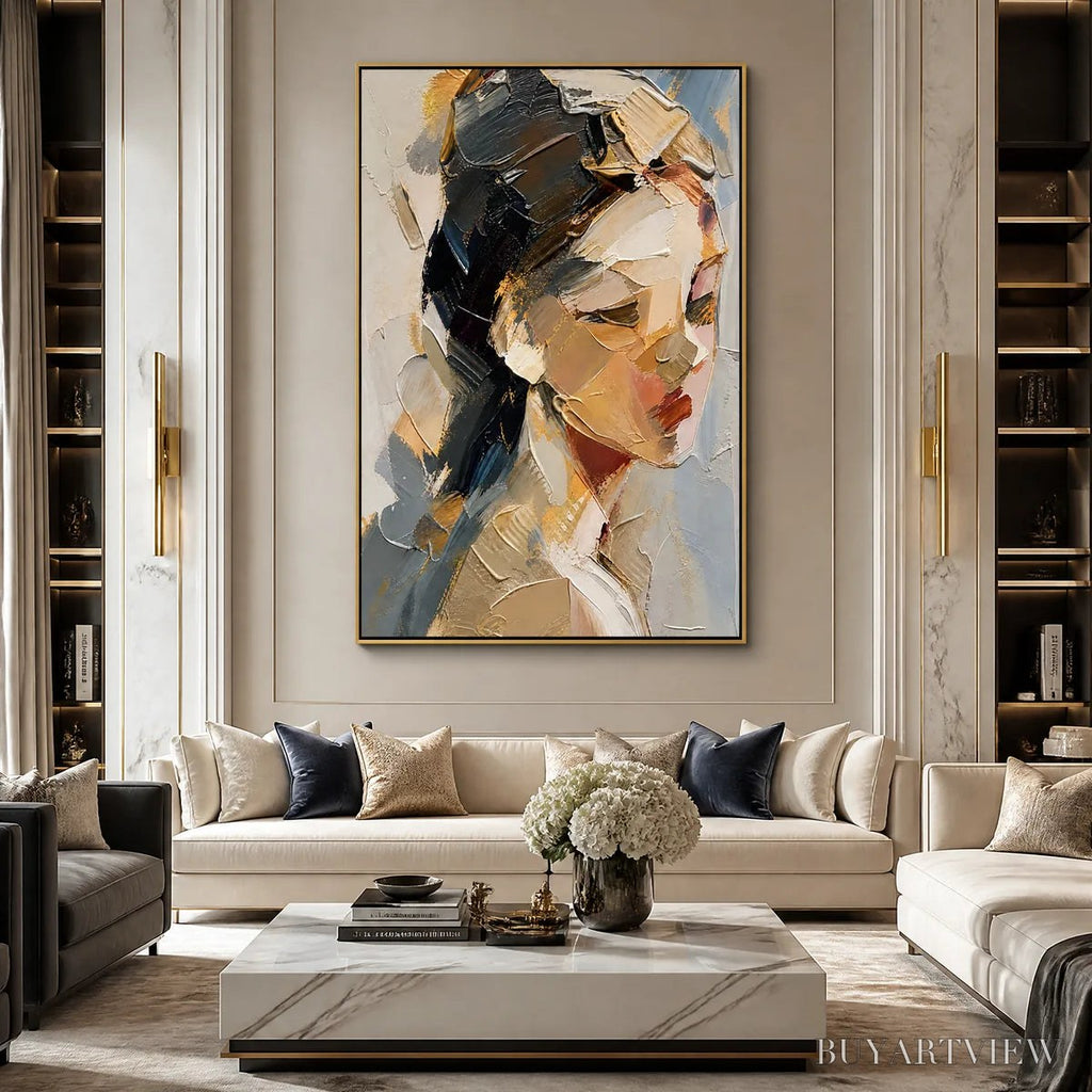 ARTOVITAS Quiet Gaze – Textured Female Portrait Painting - image 5