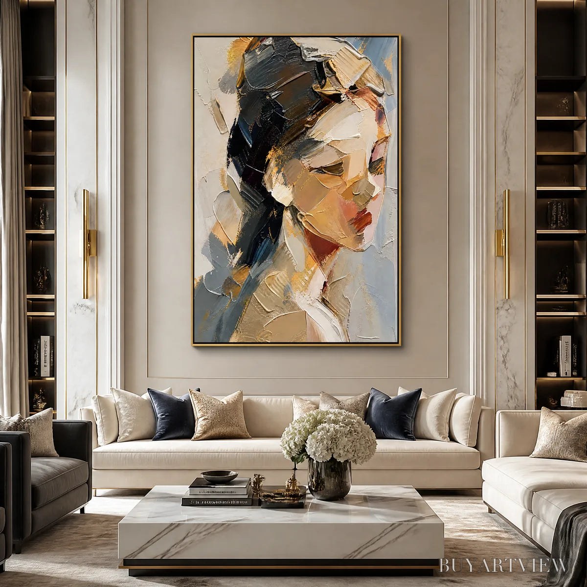 ARTOVITAS Quiet Gaze – Textured Female Portrait Painting - image 5