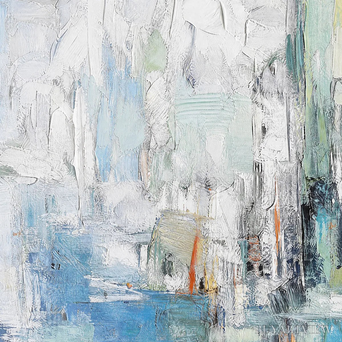 ARTOVITAS Seaside Reverie – Textured Abstract Painting of a Coastal City - image 3