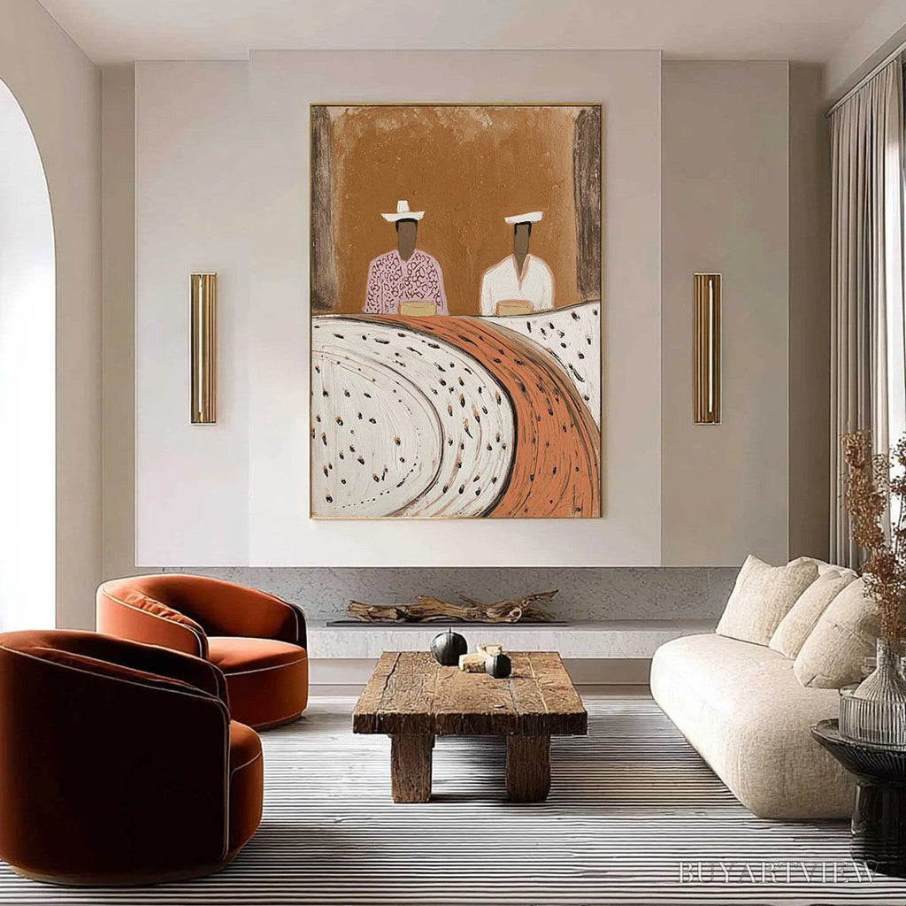 ARTOVITAS Kindred Spirits – Textured Wabi-Sabi Abstract Portrait Painting - image 2