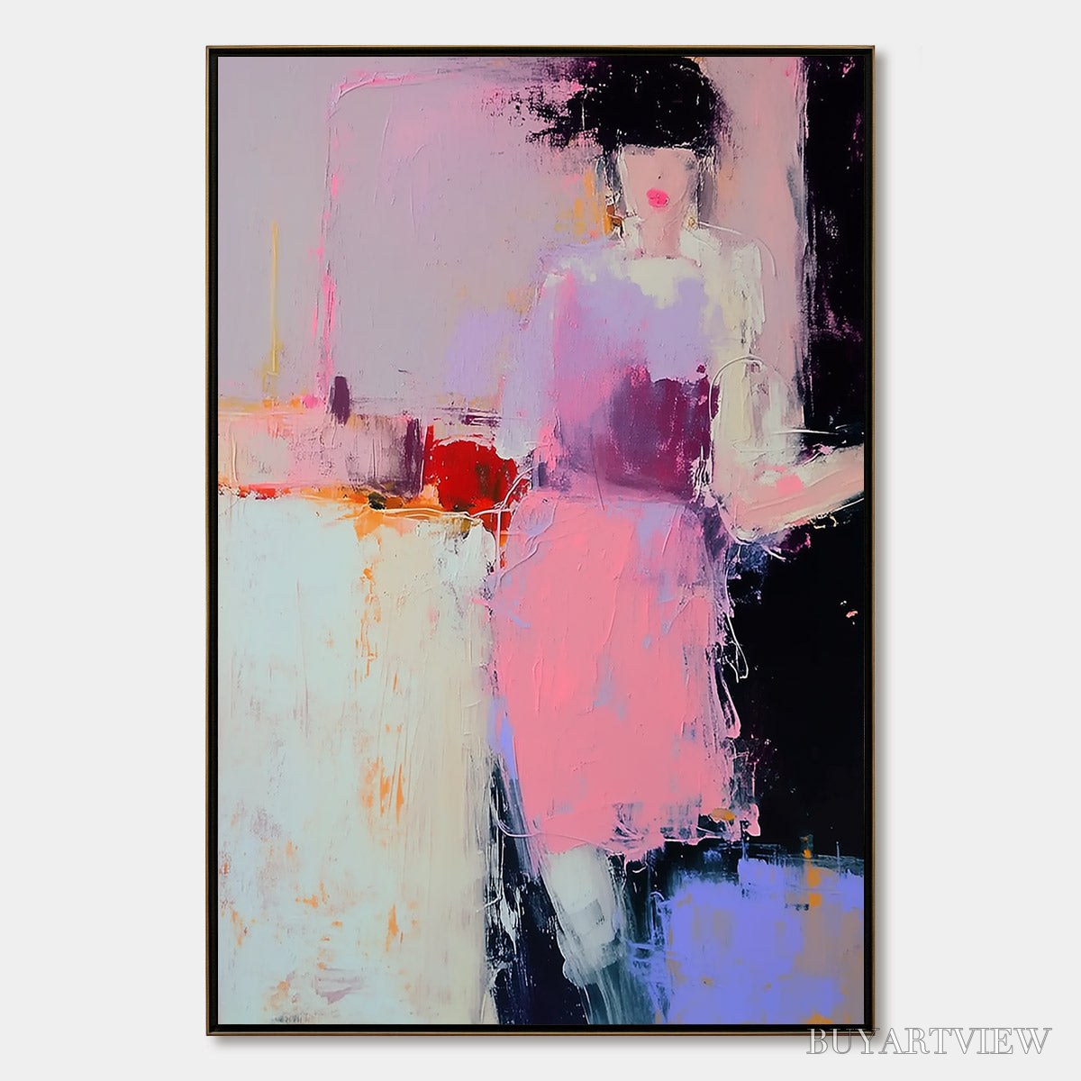 ARTOVITAS Enigma in Pink – Textured Abstract Portrait Painting of a Woman - image 1