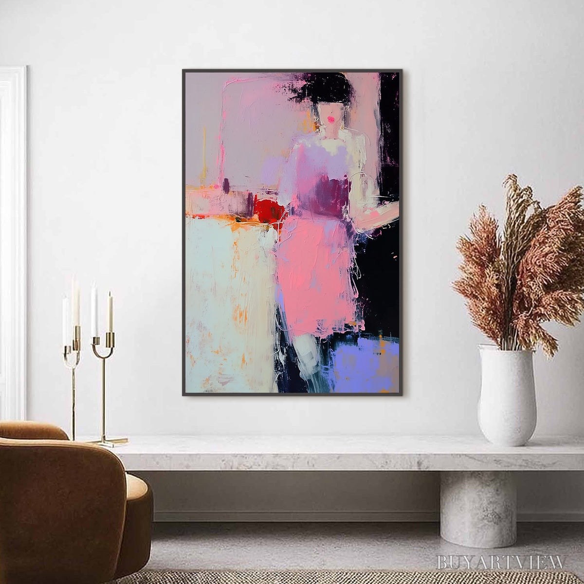 ARTOVITAS Enigma in Pink – Textured Abstract Portrait Painting of a Woman - image 2
