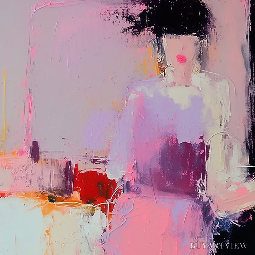 ARTOVITAS Enigma in Pink – Textured Abstract Portrait Painting of a Woman - image 3